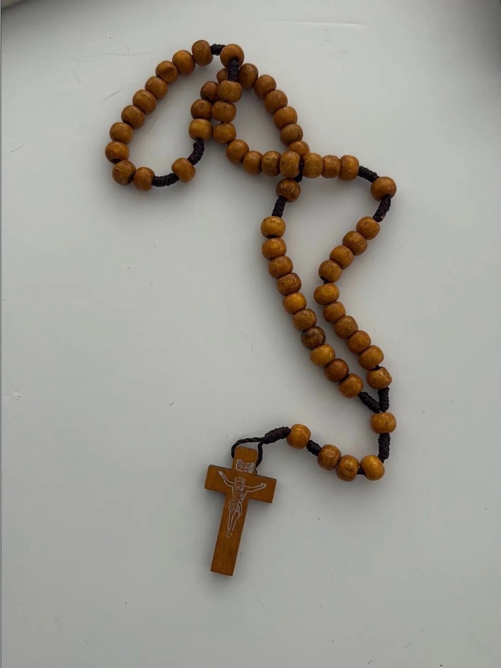 Wooden Bead Rosary Necklace - Brown - Unbranded